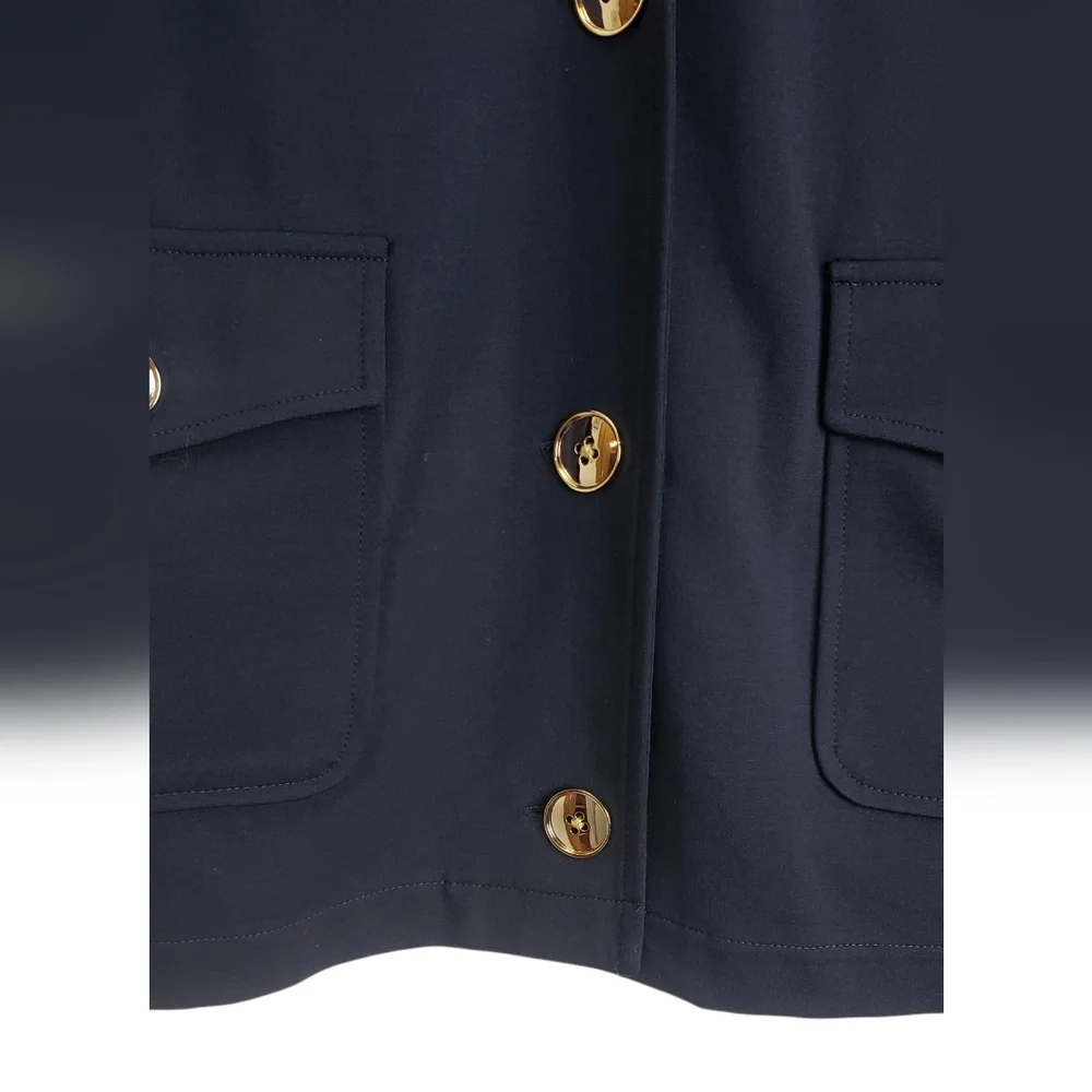 J. Jill Wearever Button Front Jacket Pockets Navy Blue Sz M Career Classic - Picture 8 of 14